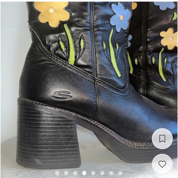 Vintage Skechers Knee High Platform Chunky Combat Boots with flowers - Picture 9 of 9